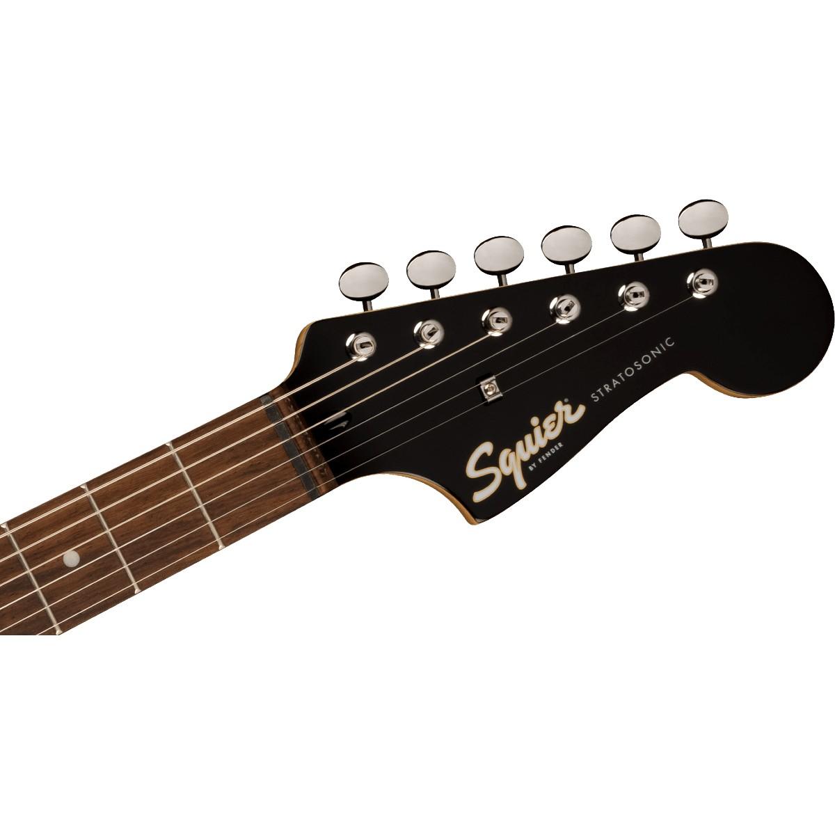 Squier Paranormal Strat-O-Sonic, Laurel Fingerboard, Black Pickguard, Crimson Red Transparent