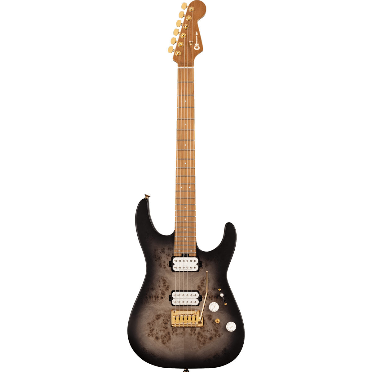 Charvel Pro-Mod DK24 HH 2PT CM Poplar Burl, Caramelized Maple Fingerboard - Transparent Black Burst