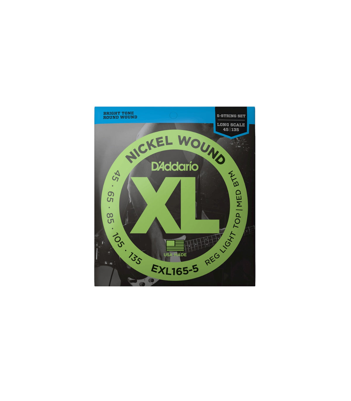 D'Addario EXL165-5 - Nickel Wound Long Scale Bass Strings Light Top/Medium Bottom 5-String Gauge (45-135)