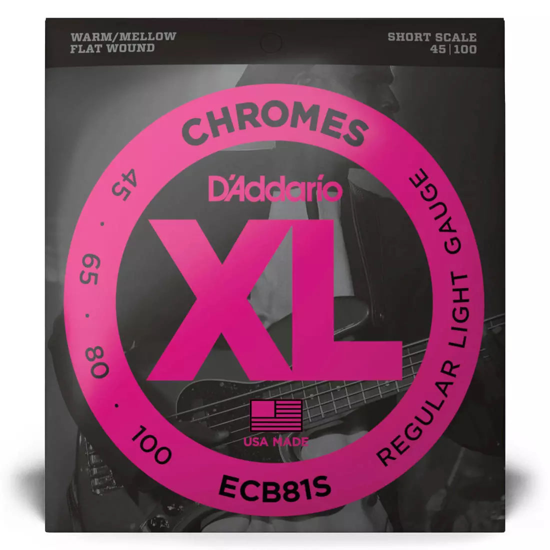 D'Addario ECB81S - Bass Strings - Chromes Flat Wound SHORT SCALE 45-100