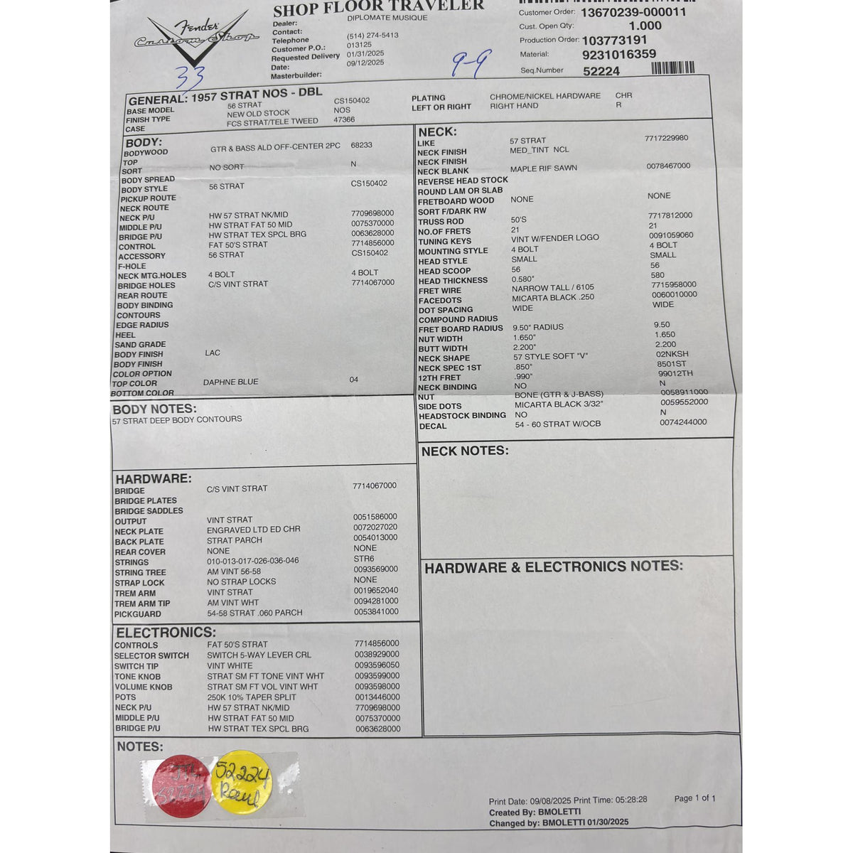 FENDER Custom Shop 1957 Stratocaster NOS, Daphne Blue