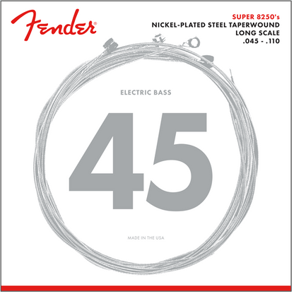 Fender 8250 Bass Strings, Nickel Plated Steel Taperwound, Long Scale, 8250M .045-.110 Gauges, (4)