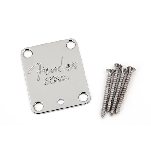 Fender 4-Bolt American Series Guitar Neck Plate with "Fender Corona" Stamp - Chrome