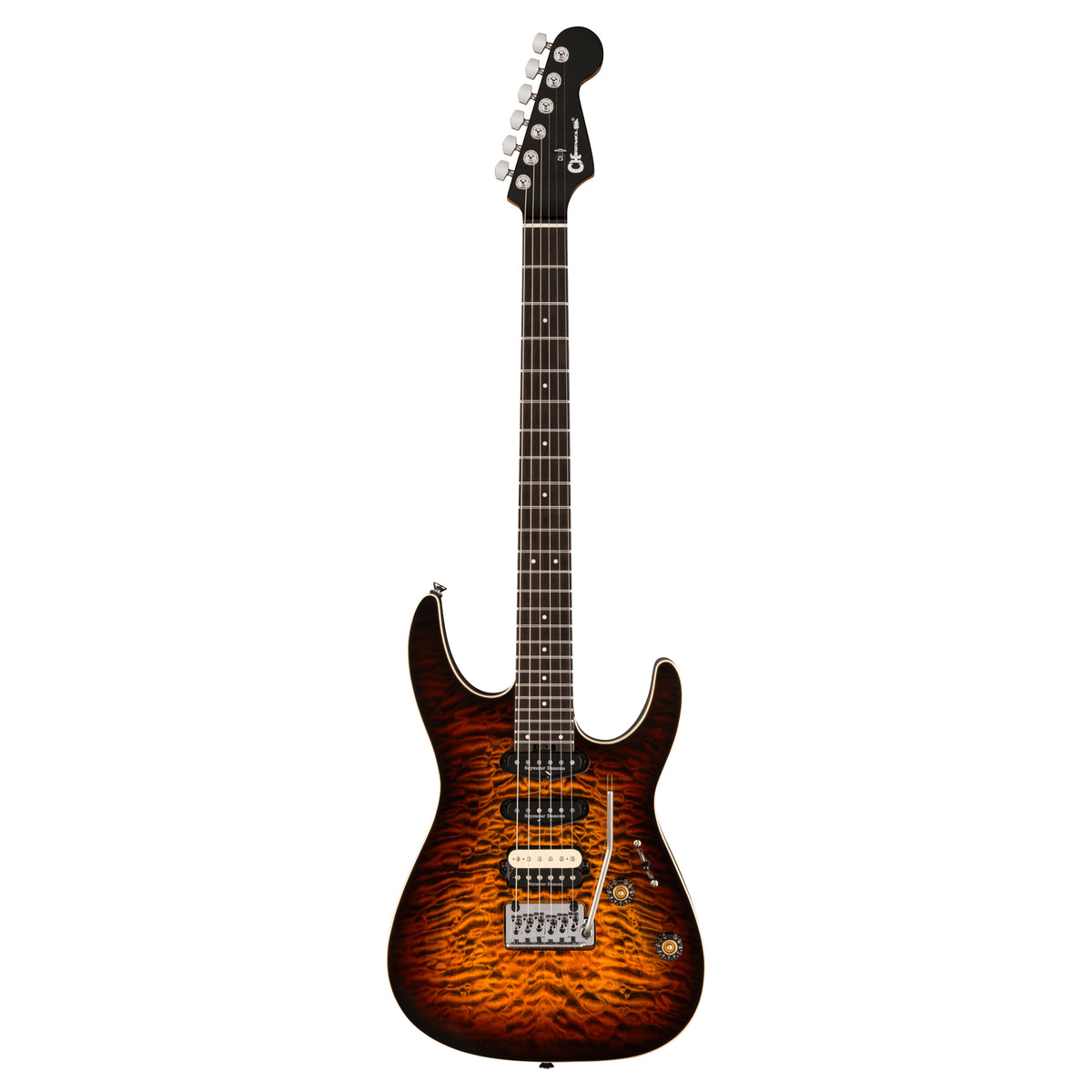 CHARVEL Pro-Mod Plus Dinky® DK24 HSS 2PT EB QM - Ebony Fingerboard - Amber Tiger Eye