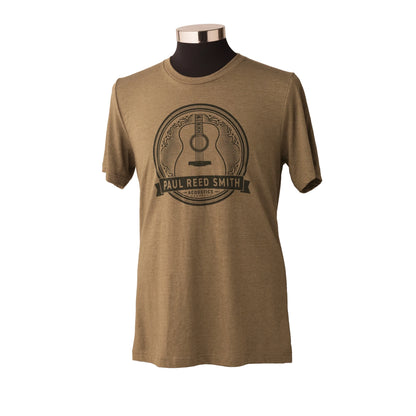 PRS T-shirt à motif guitare acoustique, vert olive chiné – taille Large