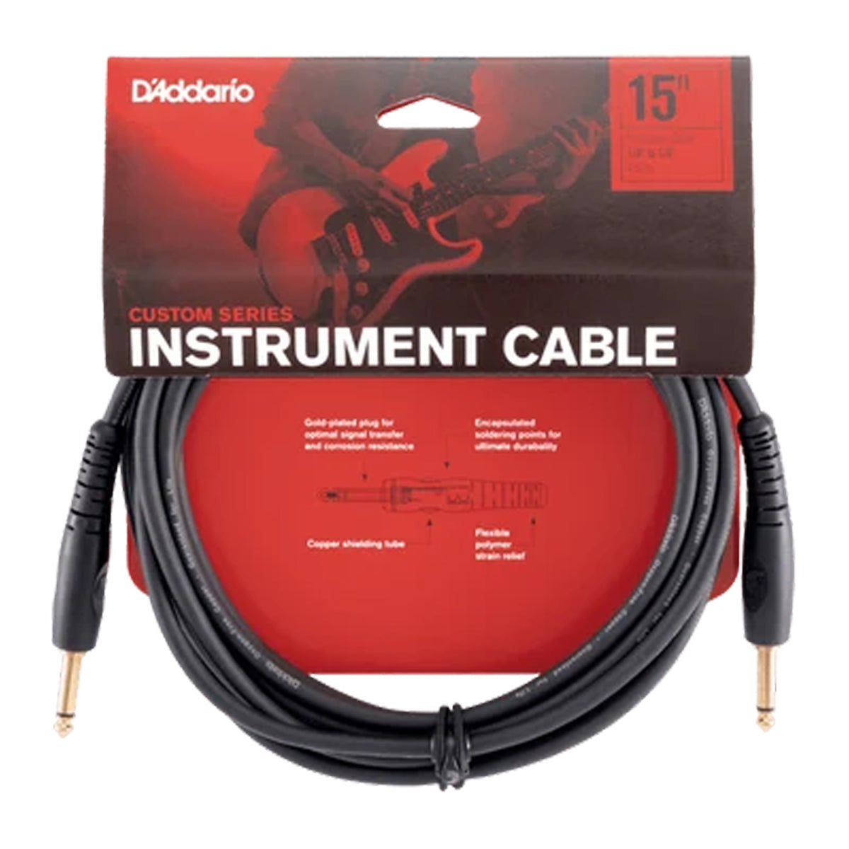 D'ADDARIO PW-G-15 Câble d'instrument de la série Custom droit vers droit TS 1/4 po - 15 pi