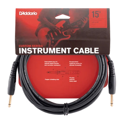 D'ADDARIO PW-G-15 Câble d'instrument de la série Custom droit vers droit TS 1/4 po - 15 pi