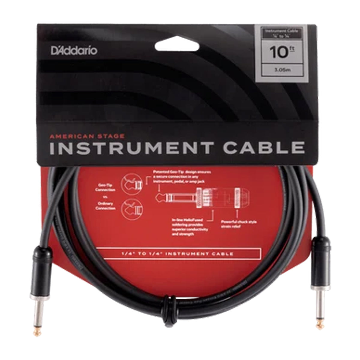 D'ADDARIO PW-AMSG-10 American Stage 1/4" TS Straight-to-Straight Instrument Cable - 10'