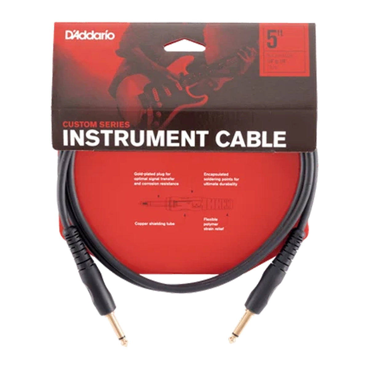 D'ADDARIO PW-G-05 Custom Series 1/4" TS Straight-to-Straight Instrument Cable - 5'