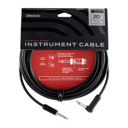 D'ADDARIO PW-AMSGRA-20 American Stage 1/4" TS Straight-to-Right-Angle Instrument Cable - 20'