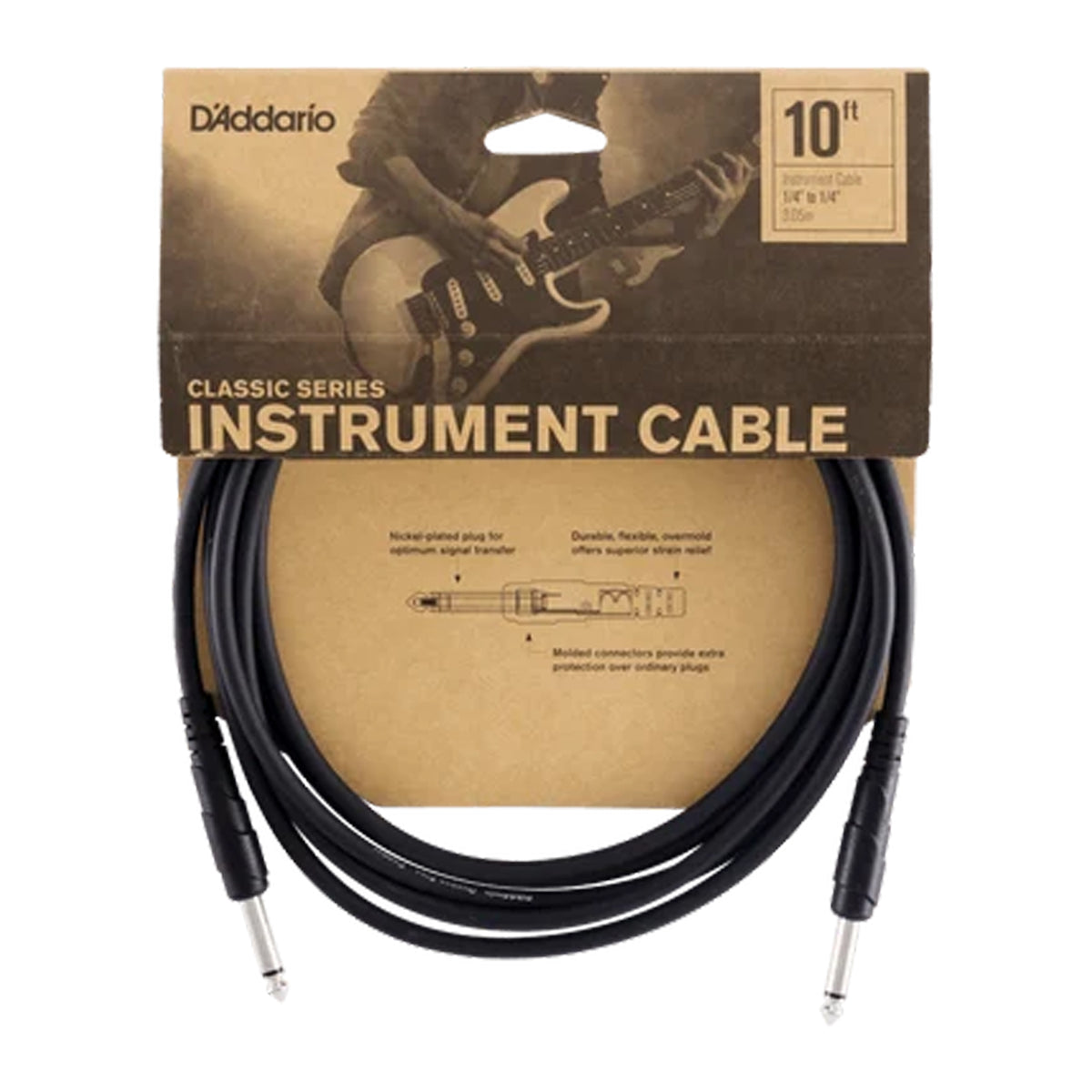 D'ADDARIO PW-CGT-10 Câble d'instrument de la série Classic droit vers droit TS 1/4 po - 10 pi