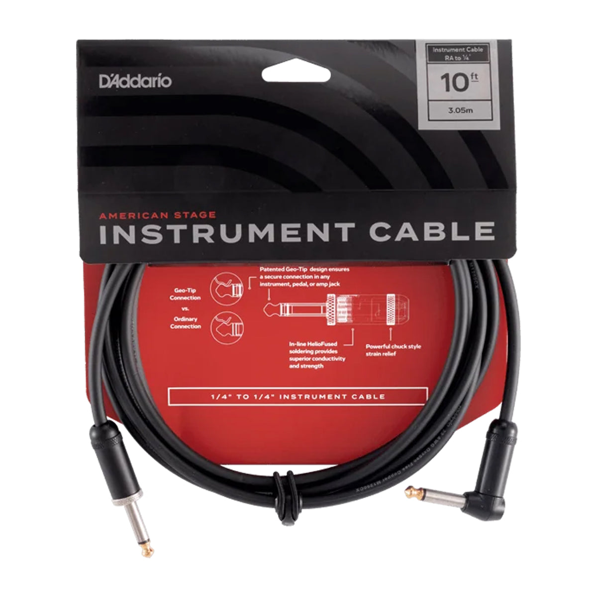 D'ADDARIO PW-AMSGRA-10 American Stage 1/4" TS Straight-to-Right-Angle Instrument Cable - 10'