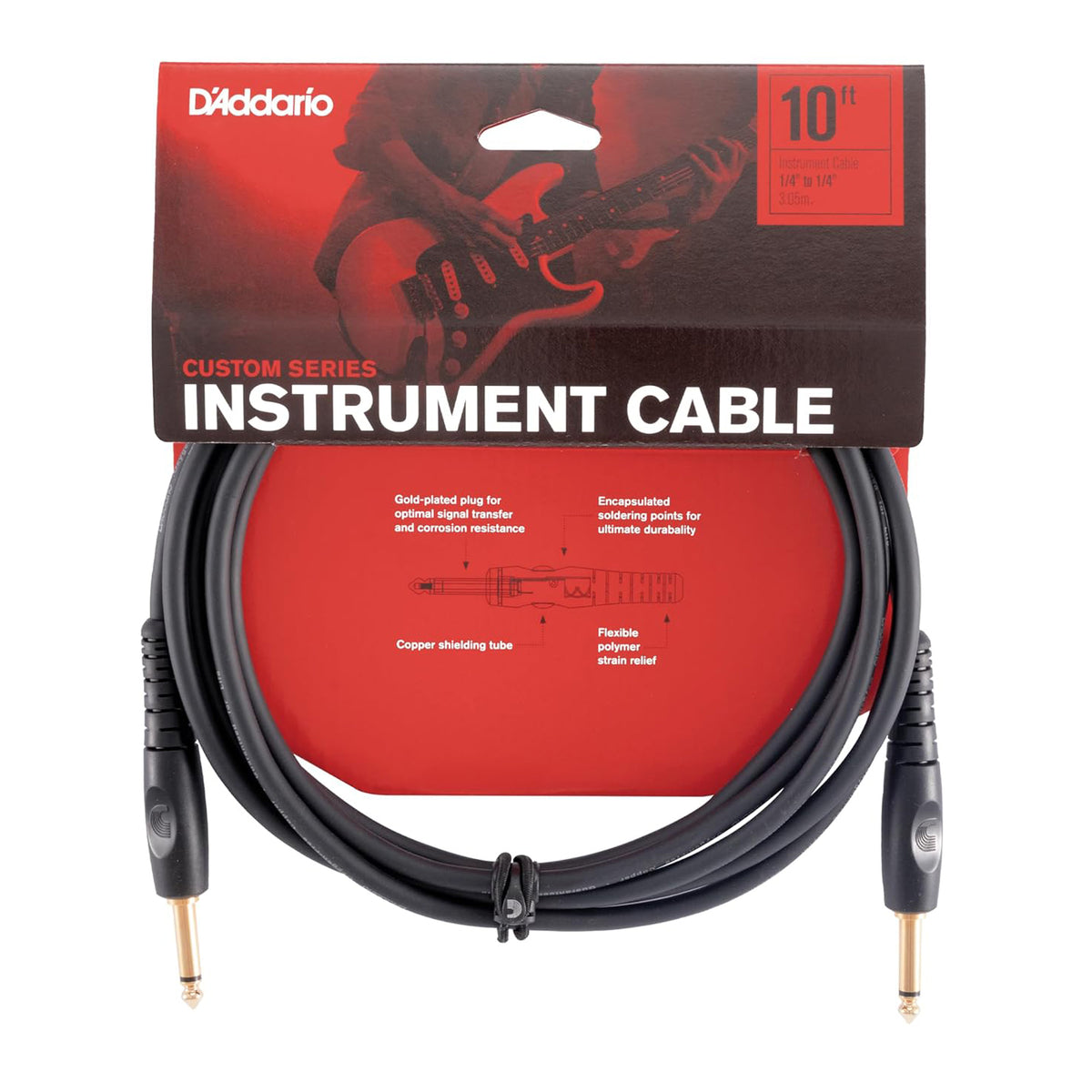 D'ADDARIO PW-G-10 Custom Series 1/4" TS Straight-to-Straight Instrument Cable - 10'