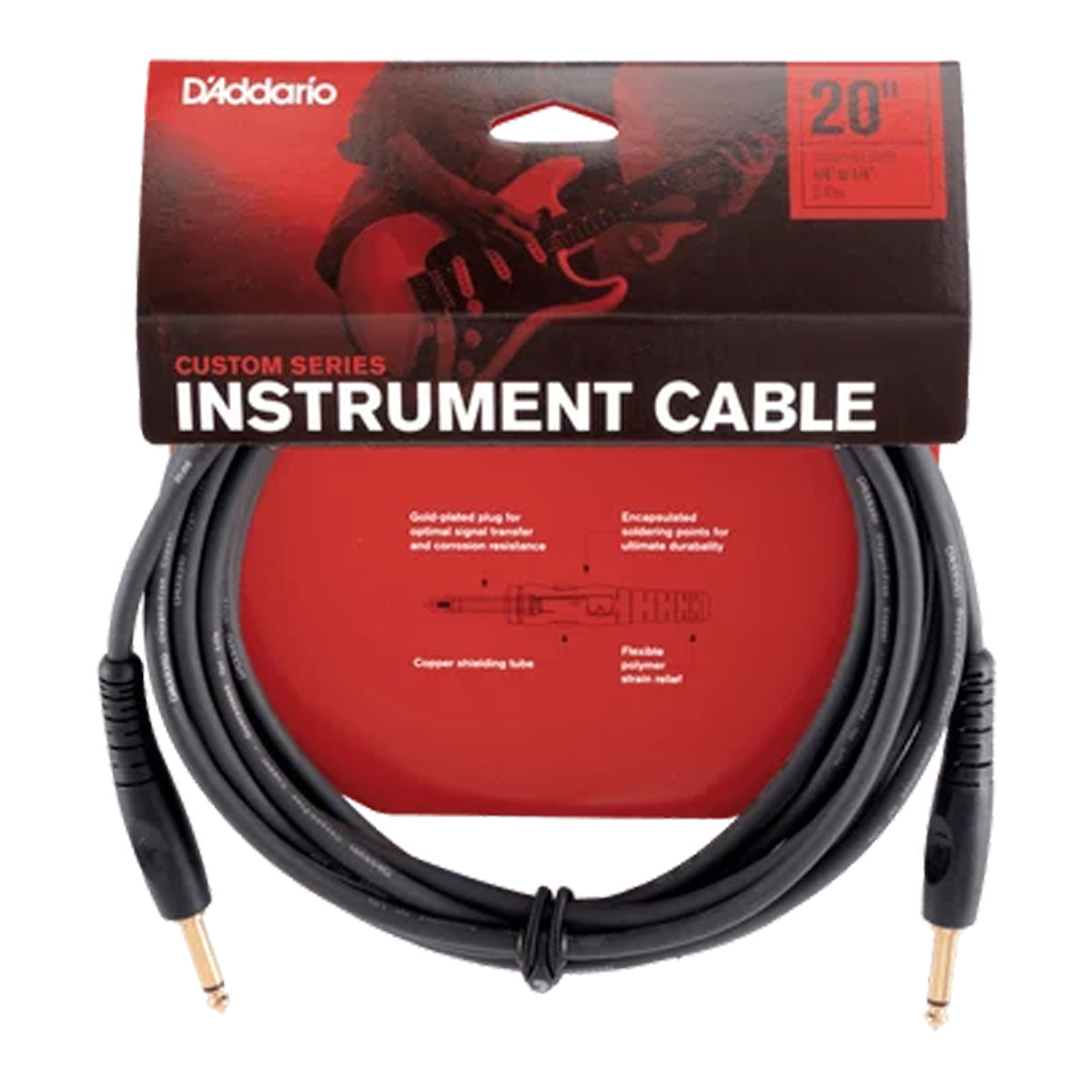 D'ADDARIO PW-G-20 Custom Series 1/4" TS Straight-to-Straight Instrument Cable - 20'