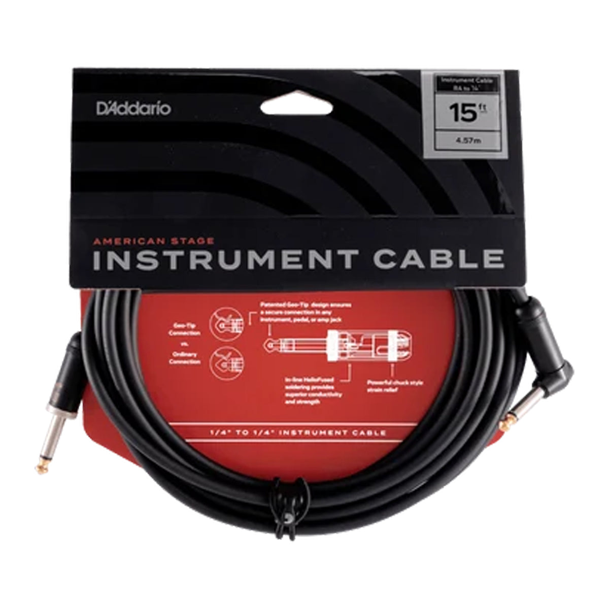D'ADDARIO PW-AMSGRA-15 American Stage 1/4" TS Straight-to-Right-Angle Instrument Cable - 15'