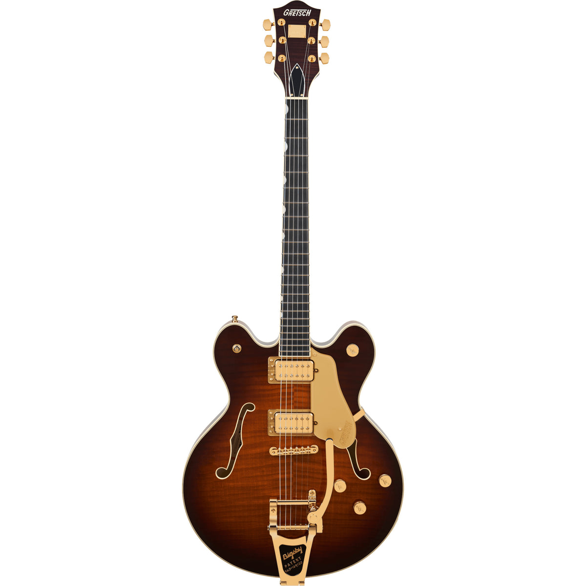 GRETSCH Broadkaster LX Figured Center Block with String-Thru Bigsby and Gold Hardware, Ebony Fingerboard, Havana Burst