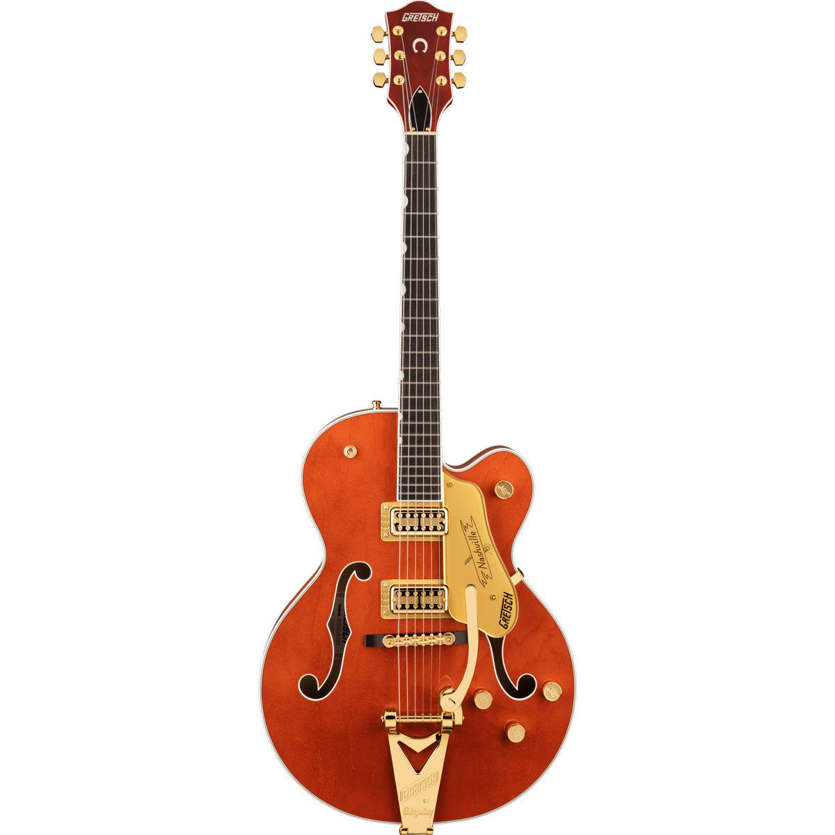 Gretsch G6120TG Players Edition Nashville Hollow Body with String-Thru Bigsby and Gold Hardware, Ebony Fingerboard, Orange Stain