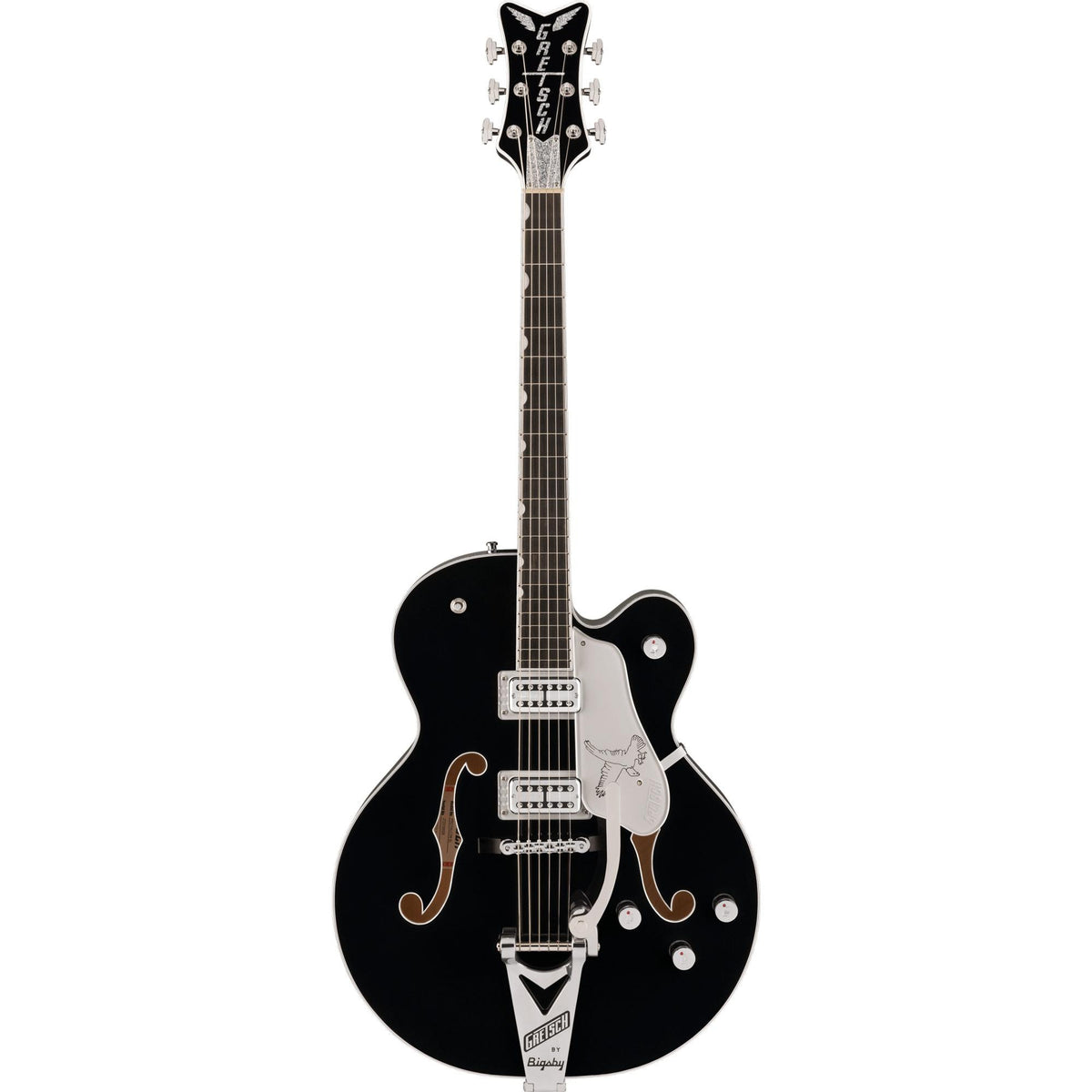 GRETSCH Falcon Hollow Body with String-Thru Bigsby and Chrome Hardware, Ebony Fingerboard, Black