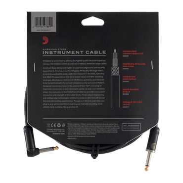 D'ADDARIO PW-AMSGRA-10 American Stage 1/4" TS Straight-to-Right-Angle Instrument Cable - 10'
