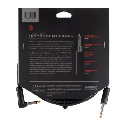 D'ADDARIO PW-AMSGRA-10 American Stage 1/4" TS Straight-to-Right-Angle Instrument Cable - 10'