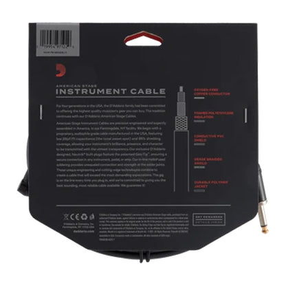 D'ADDARIO PW-AMSGRA-15 American Stage 1/4" TS Straight-to-Right-Angle Instrument Cable - 15'