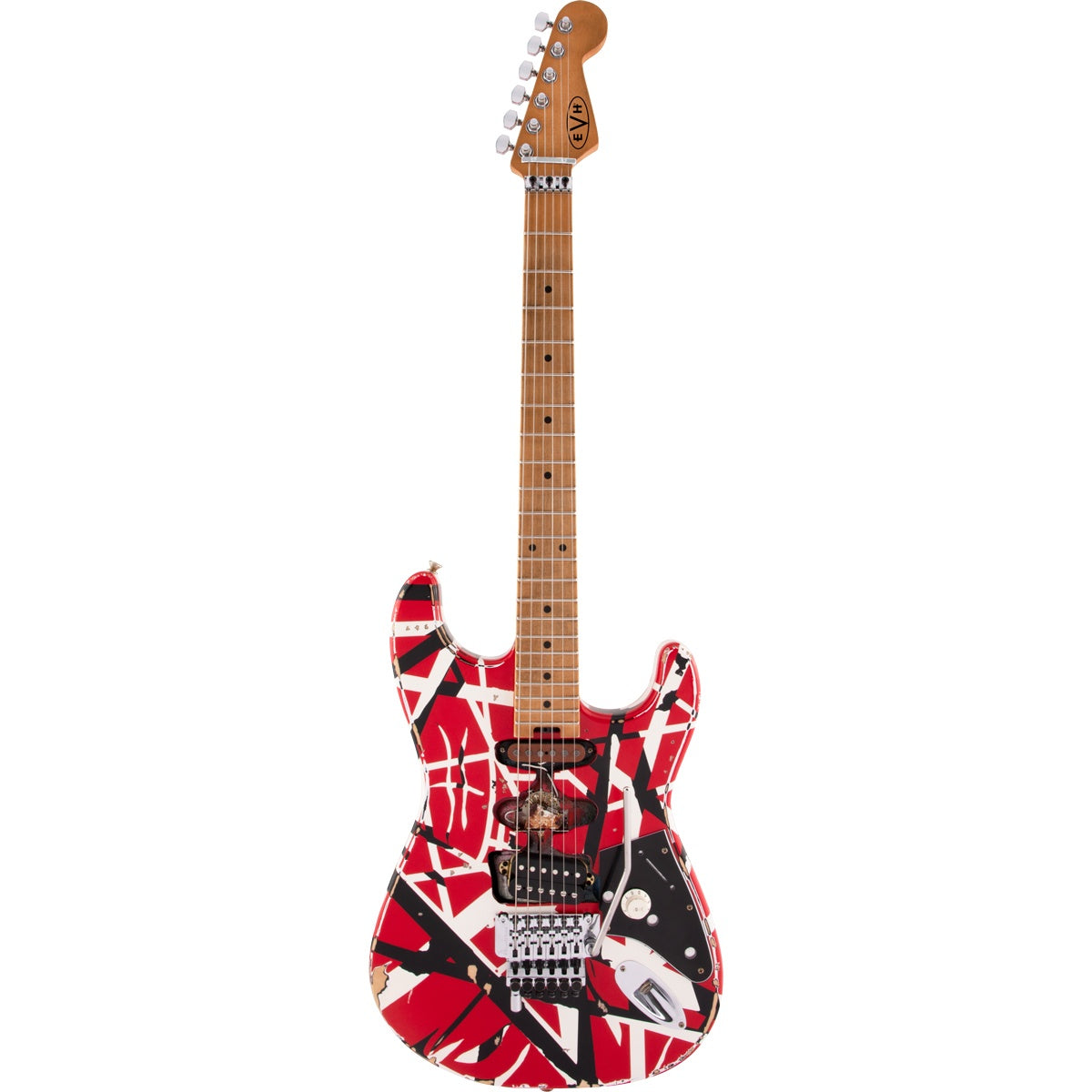 EVH Striped Series Frankenstein Frankie, Maple Fingerboard - Red with Black Stripes Relic