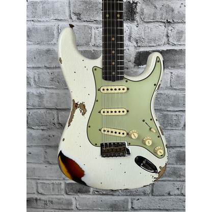 Fender Custom Shop Limited Edition 1962 Heavy Relic Stratocaster, Aged Olympic White Over 3-Tone Sunburst