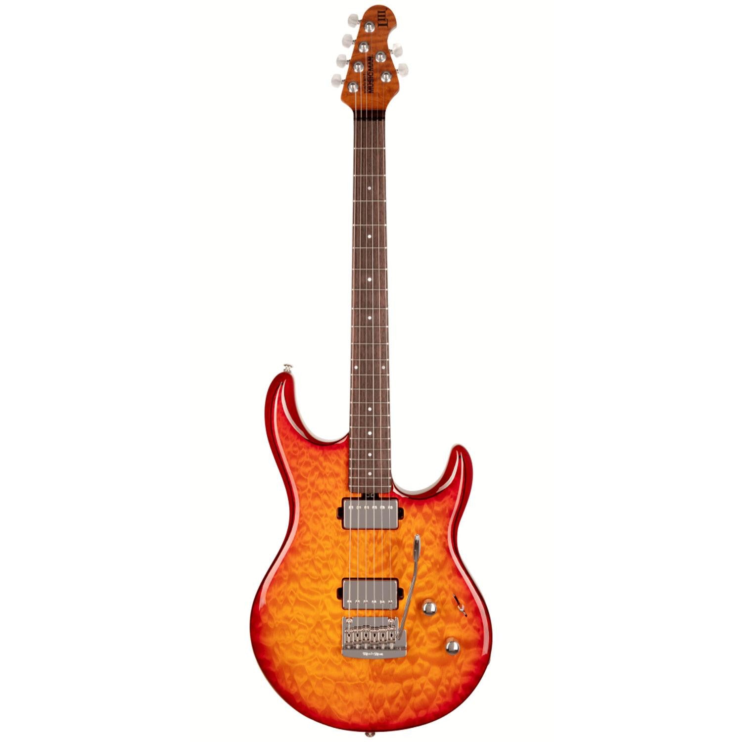 Ernie Ball Music Man Luke III HH Maple Top, Cherry Burst Quilt