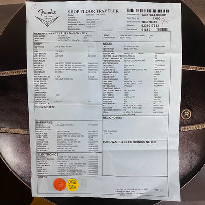 FENDER Custom Shop 65 Stratocaster Journeyman avec manche en érable et micros bobinés à la main - Noir