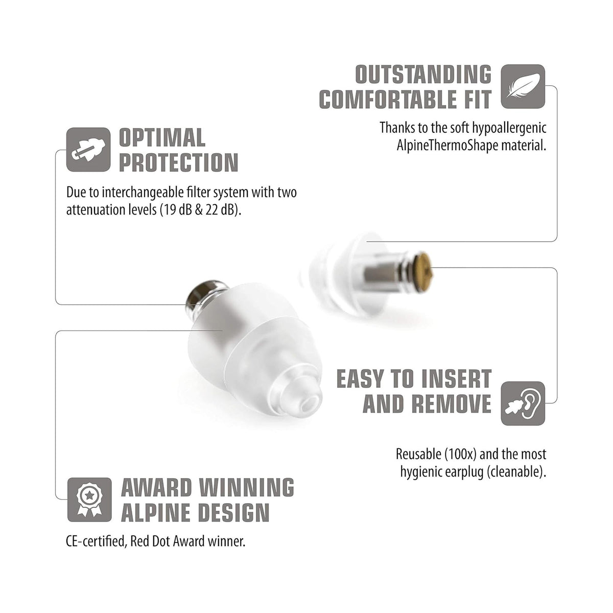 ALPINE MusicSafe High Fidelity Music Ear Plugs for Noise Reduction - 2 Interchangeable Filter Sets