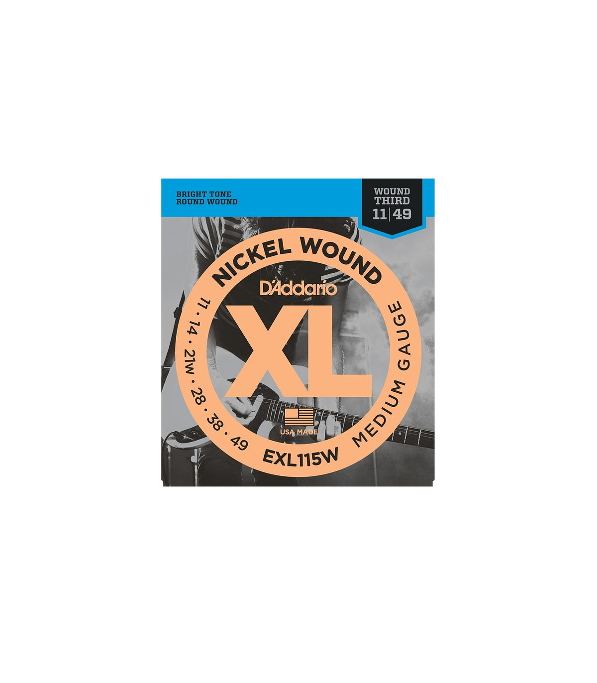 D'Addario EXL115W Nickel Wound Electric Guitar Strings Medium Wound 3rd Gauge (11-49)
