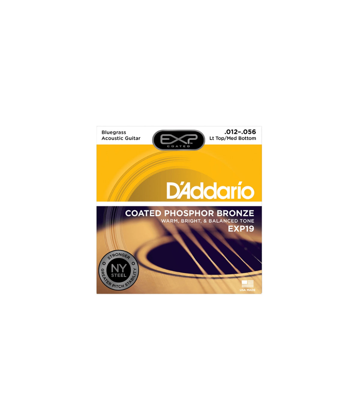 D'Addario EXP19 Coated Phosphor Bronze Acoustic Strings Light Top/Medium Bottom Gauge (12-56)