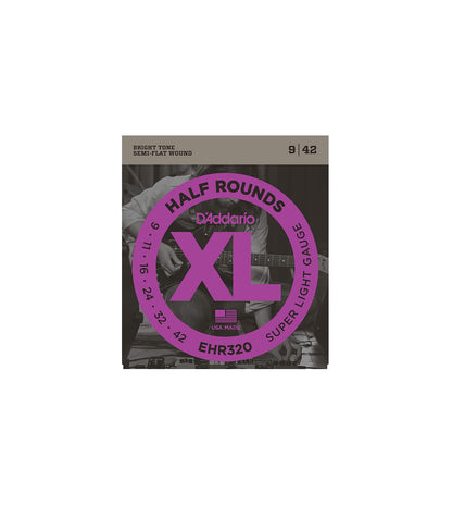 D'Addario EHR320 Half Rounds Electric Guitar Strings Super Light Gauge (9-42)