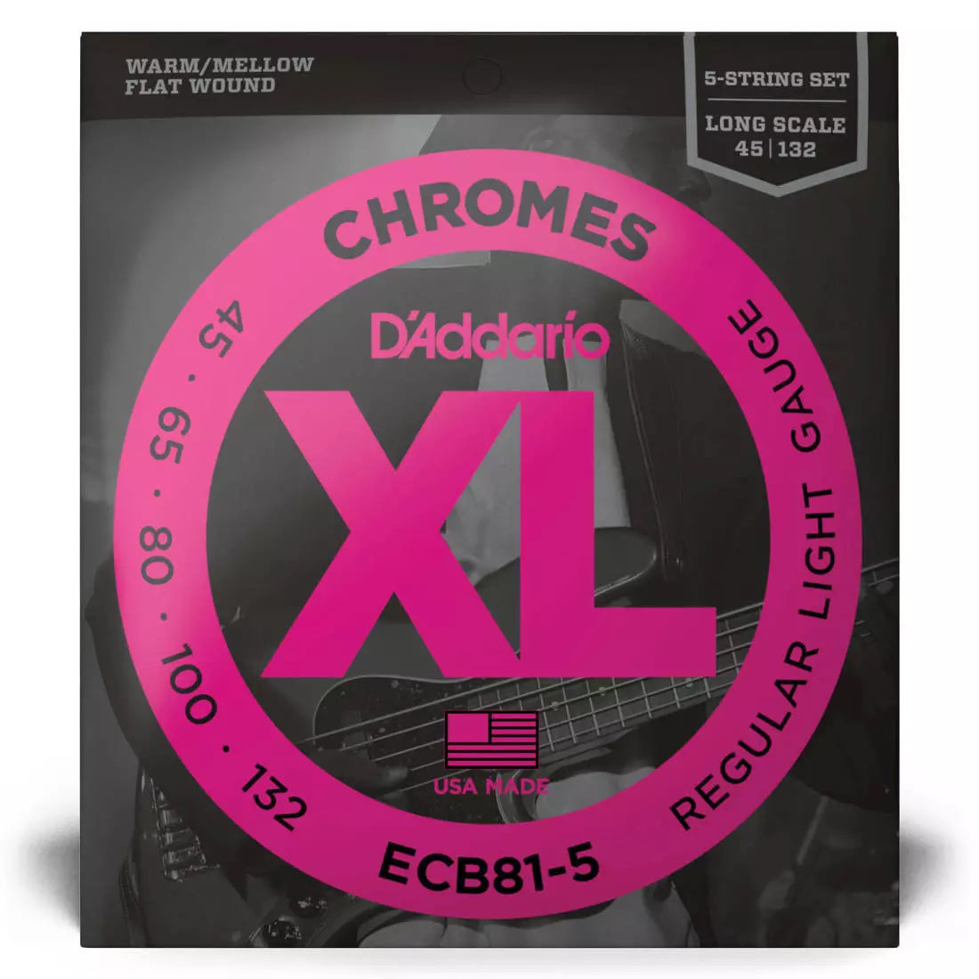 D'Addario ECB81-5 - Bass Strings - Chromes Flat Wound 5-STRING LONG SCALE 45-132
