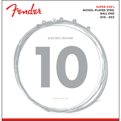Fender  Super 250 Guitar Strings, Nickel Plated Steel, Ball End, 250RH Gauges .010-.052, (6)