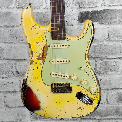 Fender Custom Shop Limited 1959 Stratocaster Super Heavy Relic, Aged Vintage White Over Chocolate 3-Tone Sunburst