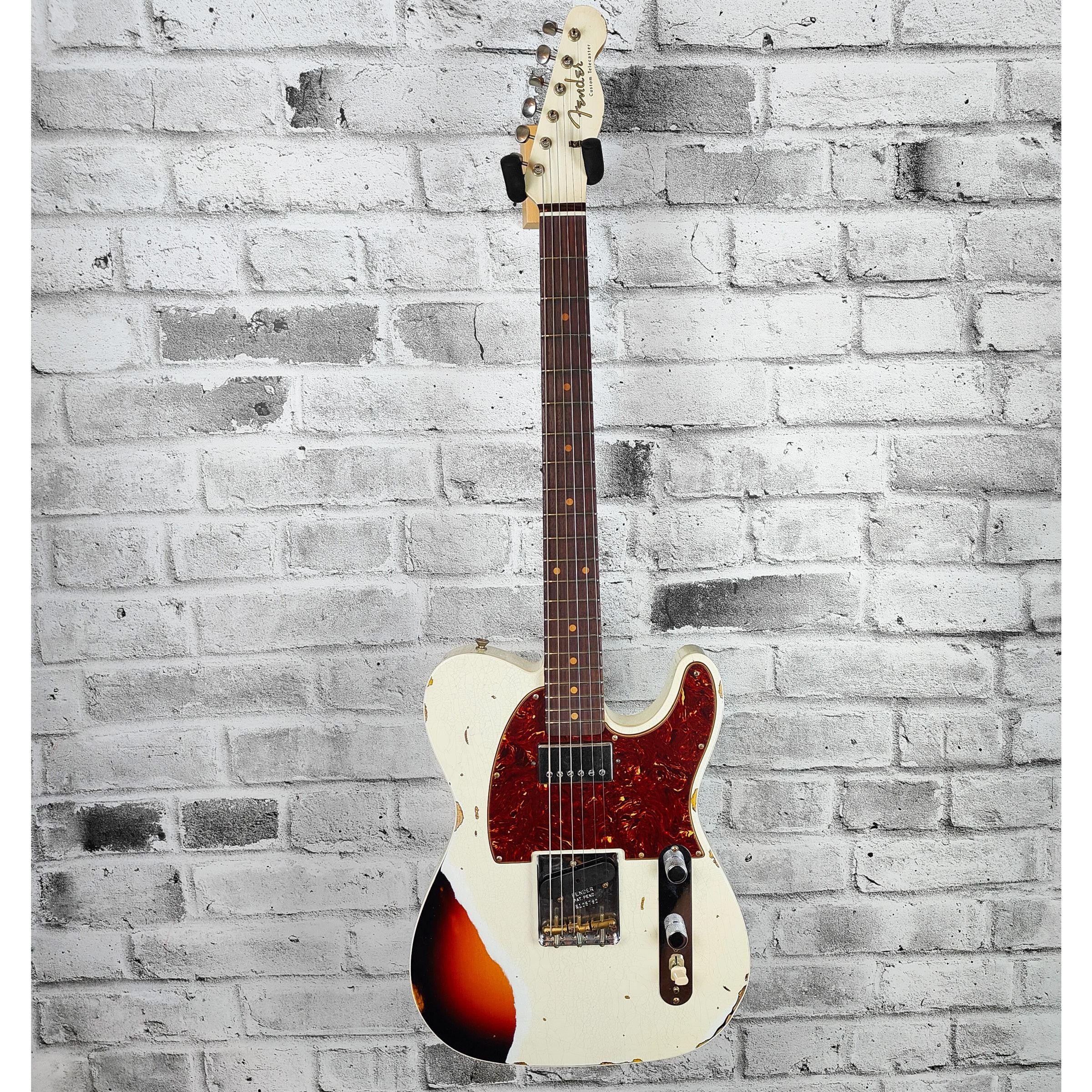 Fender Custom Shop 2023 Limited Edition Reverse 1960 Tele Custom Heavy Relic, Aged Olympic White over 3-Color Sunburst