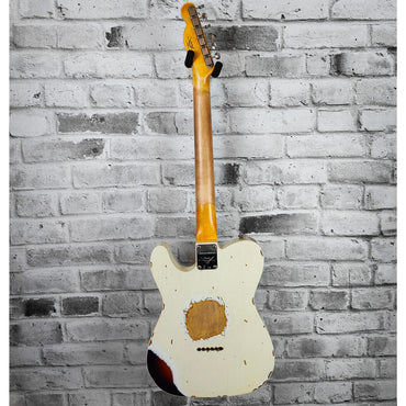 Fender Custom Shop 2023 Limited Edition Reverse 1960 Tele Custom Heavy Relic, Aged Olympic White over 3-Color Sunburst