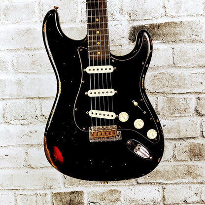 Fender Limited Edition Dual-Mag II Strat Relic, Rosewood Fingerboard - Aged Black Over 3-Color Sunburst