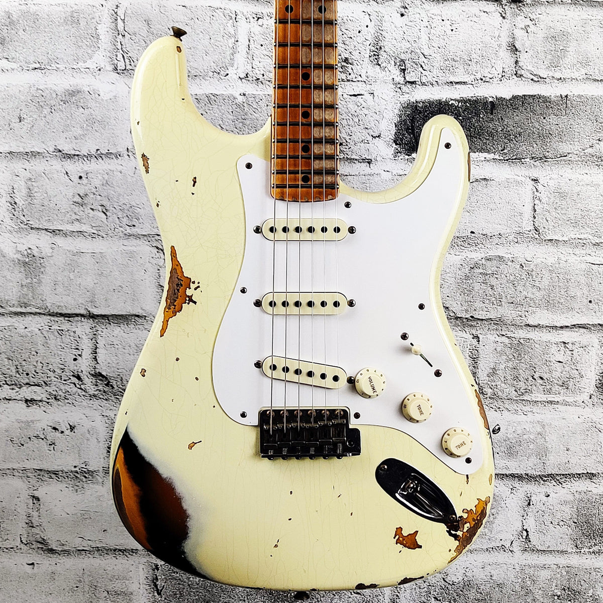 Fender Custom Shop Limited Edition 1956 Stratocaster, Heavy Relic Aged, Vintage White over 2-Tone Sunburst