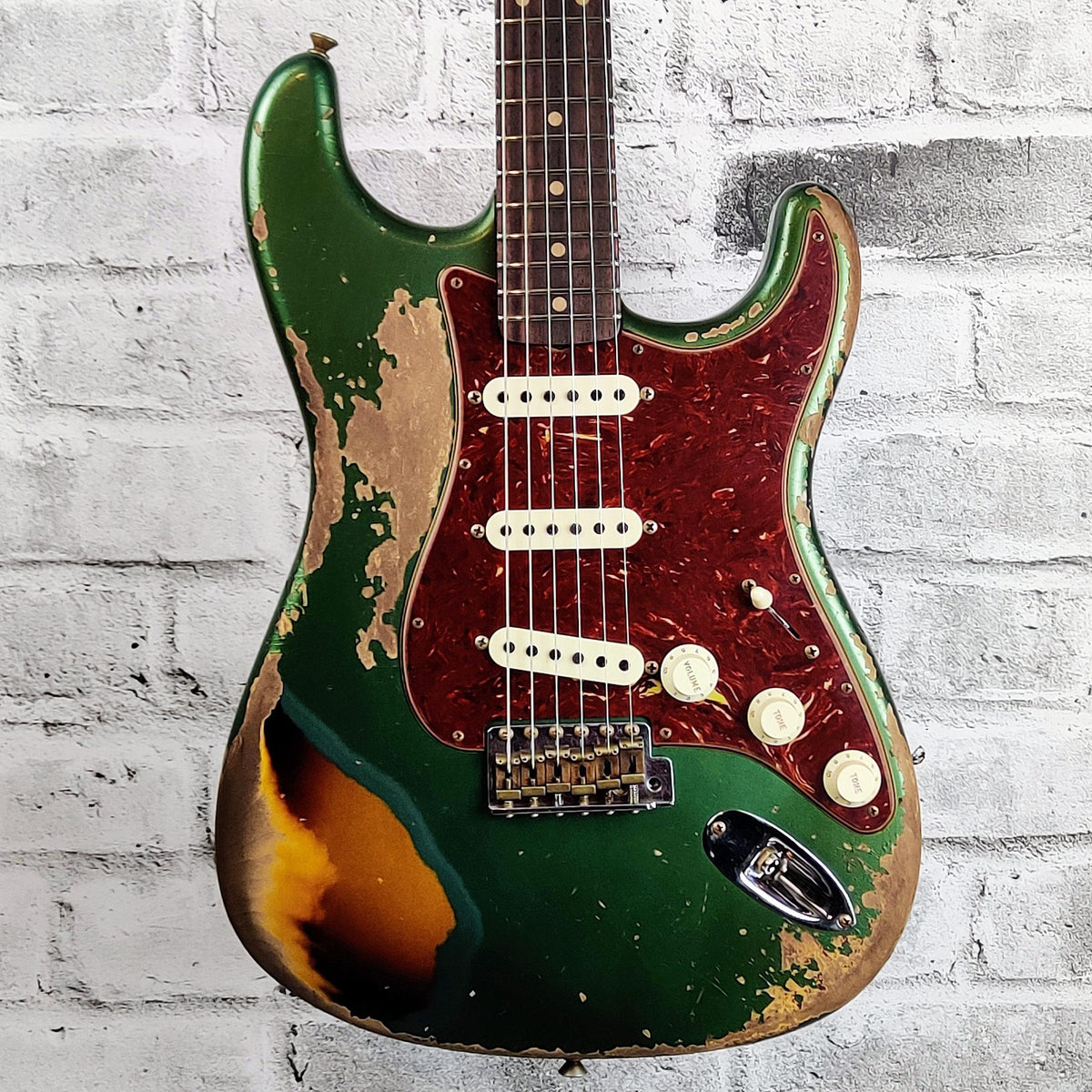 Fender Custom Shop  Limited Edition Roasted '61 Strat Super Heavy Relic, Flat-Lam Rosewood Fingerboard, Aged Sherwood Green Metallic over 3-Color Sunburst