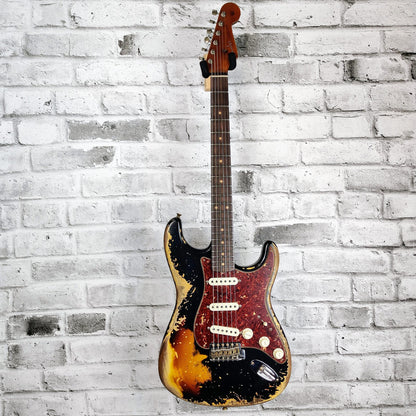 Fender Custom Shop  Limited Edition Roasted '61 Strat Super Heavy Relic, Flat-Lam Rosewood Fingerboard, Aged Black over 3-Color Sunburst