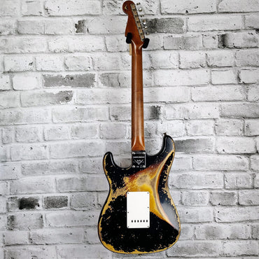 Fender Custom Shop  Limited Edition Roasted '61 Strat Super Heavy Relic, Flat-Lam Rosewood Fingerboard, Aged Black over 3-Color Sunburst