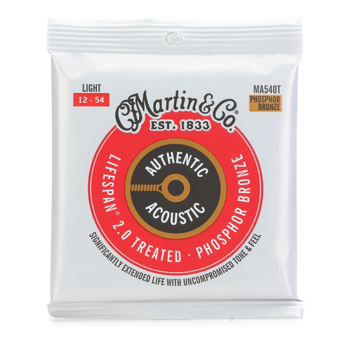 Martin MA540T Authentic Acoustic Lifespan 2.0 Guitar Strings Set - 92/8 Phosphor Bronze - Light 12-52