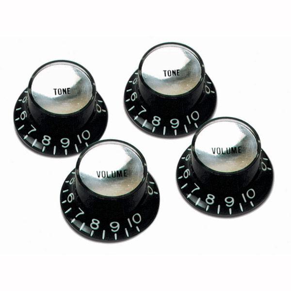 Gibson Top-Hat Tone & Volume Knob Set, Black w/ Silver Metal Insert