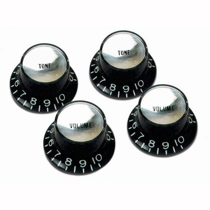 Gibson Top-Hat Tone & Volume Knob Set, Black w/ Silver Metal Insert