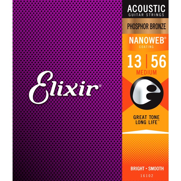Elixir Strings NANOWEB Phosphor Bronze 13-56 Medium Acoustic Strings