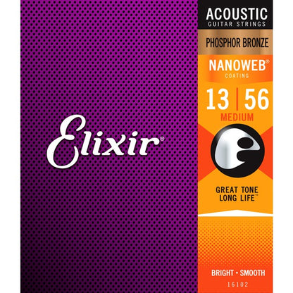Elixir Strings NANOWEB Phosphor Bronze 13-56 Medium Acoustic Strings